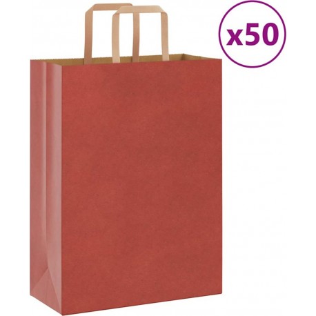 Vidaxl Sacs En Papier 50 Pcs Avec Poignées Rouge 26x12x35 Cm