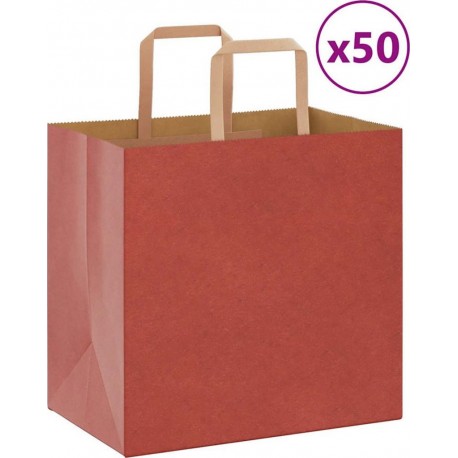 Vidaxl Sacs En Papier 50 Pcs Avec Poignées Rouge 26x17x25 Cm
