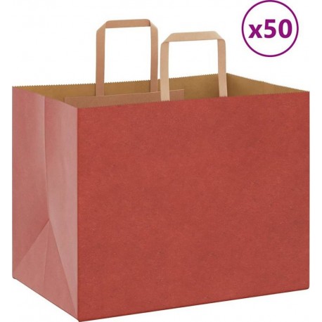 Vidaxl Sacs En Papier 50 Pcs Avec Poignées Rouge 32x22x24 Cm