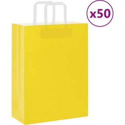 Vidaxl Sacs En Papier 50 Pcs Avec Poignées Jaune 26x12x35 Cm