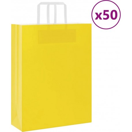 Vidaxl Sacs En Papier 50 Pcs Avec Poignées Jaune 32x12x42 Cm