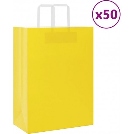 Vidaxl Sacs En Papier 50 Pcs Avec Poignées Jaune 32x17x44 Cm