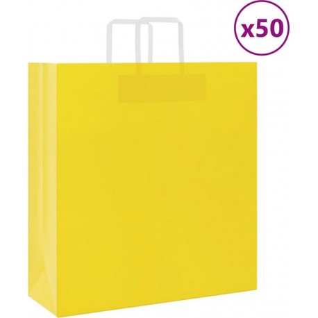 Vidaxl Sacs En Papier 50 Pcs Avec Poignées Jaune 45x17x48 Cm