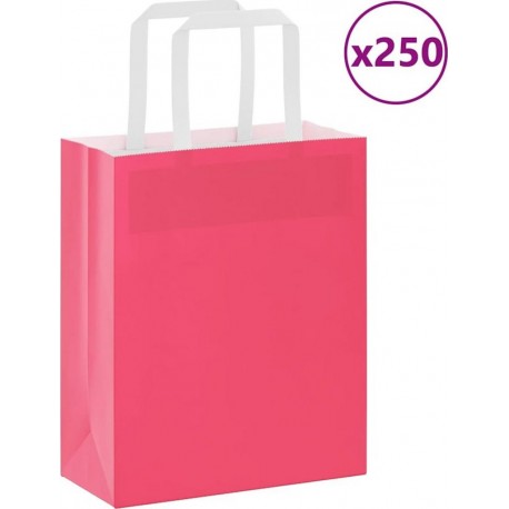 Vidaxl Sacs En Papier 250 Pcs Avec Poignées Rose 18x8x22 Cm