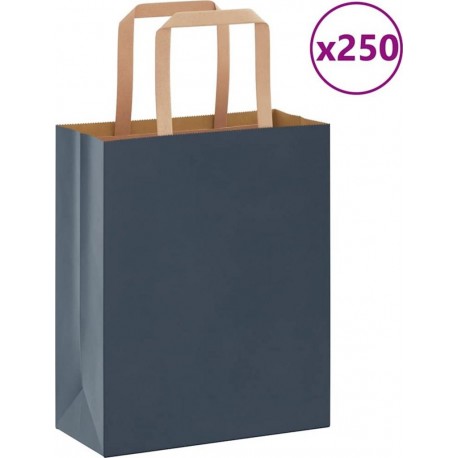 Vidaxl Sacs En Papier 250 Pcs Avec Poignées Bleu 18x8x22 Cm