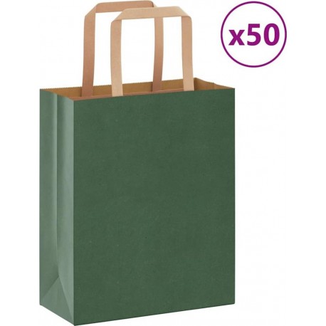 Vidaxl Sacs En Papier 50 Pcs Avec Poignées Vert 18x8x22 Cm