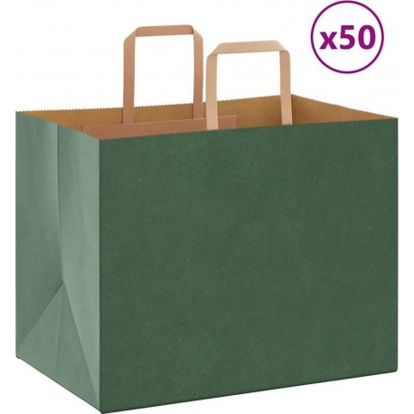 Vidaxl Sacs En Papier 50 Pcs Avec Poignées Vert 32x22x24 Cm