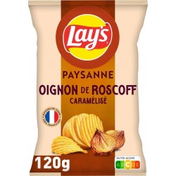 LAY'S CHIPS PAYSANNE SACHET 120GR 1CT ONDULE SAVEUR OIGNONS DE ROSCOFF CARAMELISES