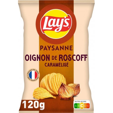 LAY'S CHIPS PAYSANNE SACHET 120GR 1CT ONDULE SAVEUR OIGNONS DE ROSCOFF CARAMELISES