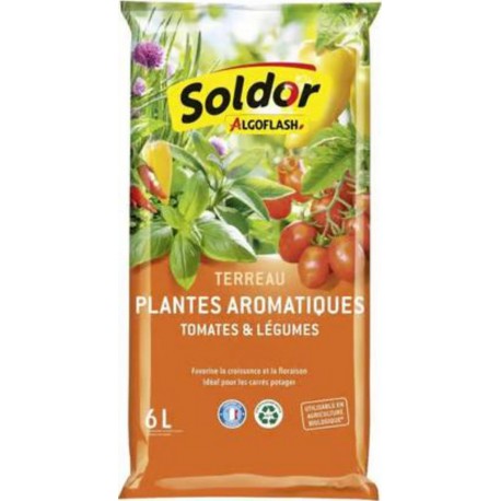 Algoflash SOLDOR Terreau Plantes Aromatiques Tomates et Légumes avec Engrais 6L