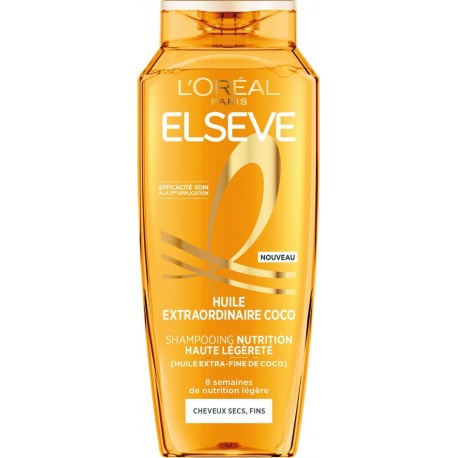 L'OREAL PARIS Shampoing Nourrissant Cheveux secs et fins Huile extraordinaire de coco Elseve 250ml
