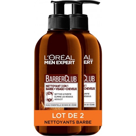L'OREAL PARIS Nettoyant 3 en 1 Barbe Visage Cheveux Barber Club lot de 2 flacons de 200ml