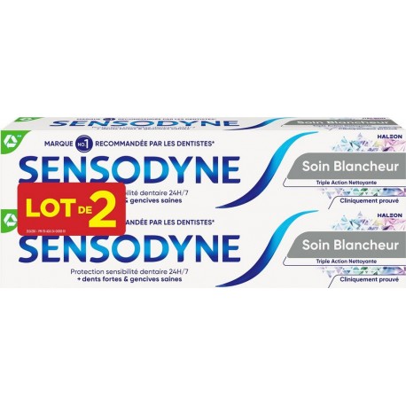 SENSODYNE Dentifrice Soin Blancheur Triple Action lot de 2 tubes de 75ml