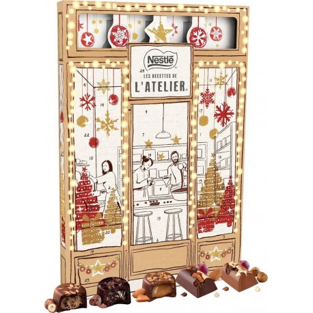 Nestlé LES RECETTES DE L'ATELIER Calendrier de l'Avent Enfants Chocolat Noir et Lait 279g