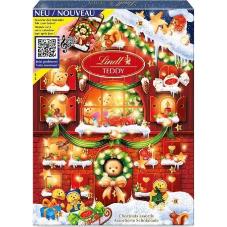 LINDT Calendrier de l'Avent Enfants Chocolat au Lait et Blanc Teddy 170g