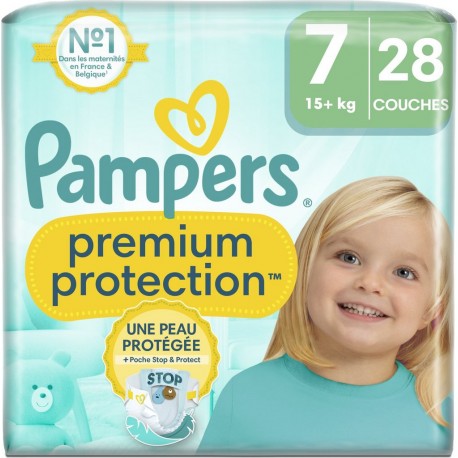 PAMPERS Couches Bébé Taille 8 15Kg+ Premium Protection pack de 28 couches bébé