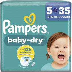PAMPERS Couches Bébés Baby-Dry 12-17Kg Taille 5+ x35 couches