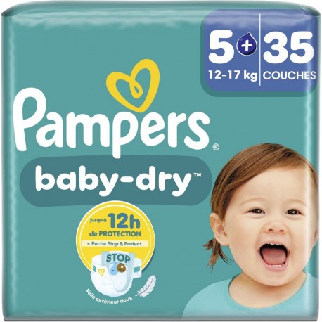 PAMPERS Couches Bébés Baby-Dry 12-17Kg Taille 5+ x35 couches