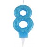 PARIS PRIX Bougie D'anniversaire Paillette chiffre 8 7cm Bleu