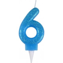 PARIS PRIX Bougie D'anniversaire Paillette chiffre 6 7cm Bleu