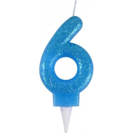 PARIS PRIX Bougie D'anniversaire Paillette chiffre 6 7cm Bleu
