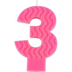 PARIS PRIX Bougie D'anniversaire En Cire D'abeille chiffre 3 8cm Rose