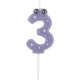 PARIS PRIX Bougie D'anniversaire chiffre 3 5cm Violet