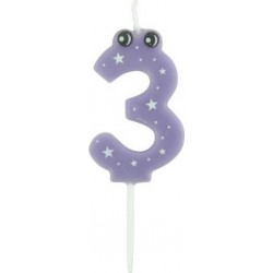 PARIS PRIX Bougie D'anniversaire chiffre 3 5cm Violet