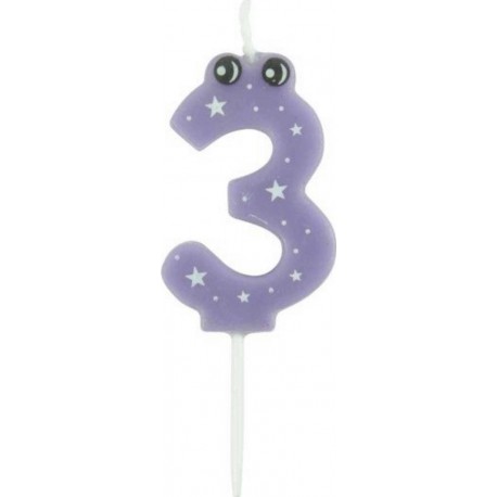 PARIS PRIX Bougie D'anniversaire chiffre 3 5cm Violet