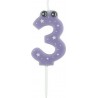 PARIS PRIX Bougie D'anniversaire chiffre 3 5cm Violet