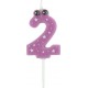 PARIS PRIX Bougie D'anniversaire chiffre 2 5cm Violet