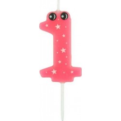 PARIS PRIX Bougie D'anniversaire chiffre 1 5cm Rose
