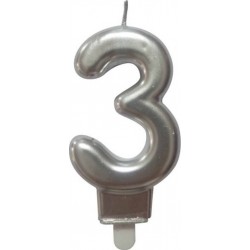 PARIS PRIX Bougie D'anniversaire chiffre 3 7cm Argent