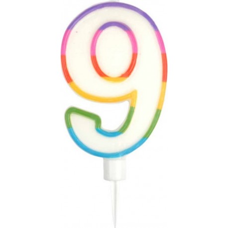PARIS PRIX Bougie D'anniversaire chiffre 9 10cm Multicolore