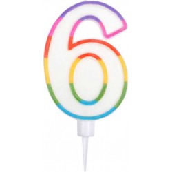 PARIS PRIX Bougie D'anniversaire chiffre 6 10cm Multicolore