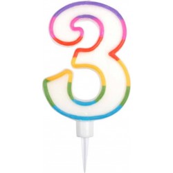 PARIS PRIX Bougie D'anniversaire chiffre 3 10cm Multicolore