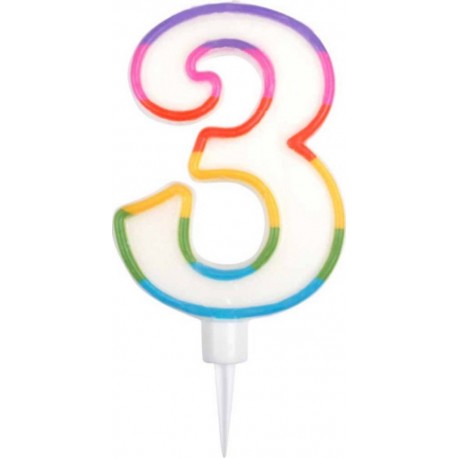 PARIS PRIX Bougie D'anniversaire chiffre 3 10cm Multicolore
