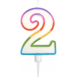 PARIS PRIX Bougie D'anniversaire chiffre 2 10cm Multicolore