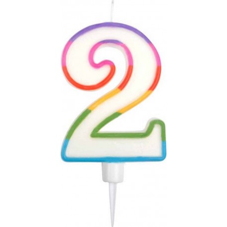 PARIS PRIX Bougie D'anniversaire chiffre 2 10cm Multicolore