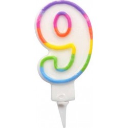 PARIS PRIX Bougie D'anniversaire chiffre 9 7cm Multicolore