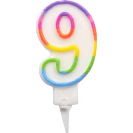 PARIS PRIX Bougie D'anniversaire chiffre 9 7cm Multicolore