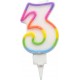 PARIS PRIX Bougie D'anniversaire chiffre 3 7cm Multicolore