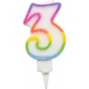 PARIS PRIX Bougie D'anniversaire chiffre 3 7cm Multicolore