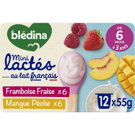 BLEDINA Dessert Lactée Fruits Rouges/Fruits du Soleil bébé dès 6 mois