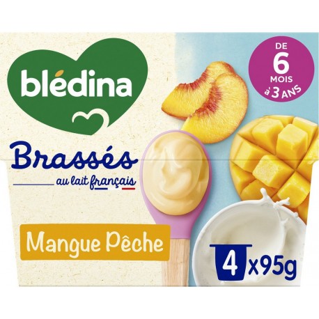 BLEDINA Dessert lacté bébé dès 6 mois Mangue Pêche Brassés