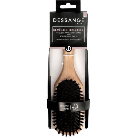DESSANGE Brosse à Cheveux Normaux à Épais Démêlage Brillance Fibres de Soie Bois