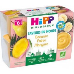 HIPP BIOLOGIQUE SAVEURS DU MONDE FRUIT BANANE & MANGUE & POIRE 4x100g 400g