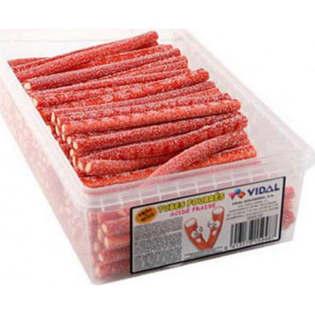Tubes Fourrés Fraise Acide (Boîte de 150 pièces)