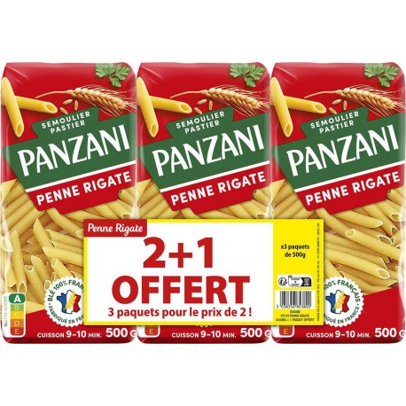 PANZANI Pâtes Penne Rigate 3x500g 1.5Kg