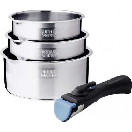 ARTHUR MARTIN Batterie de cuisine de 3 casseroles 16-18-20cm + poignée
